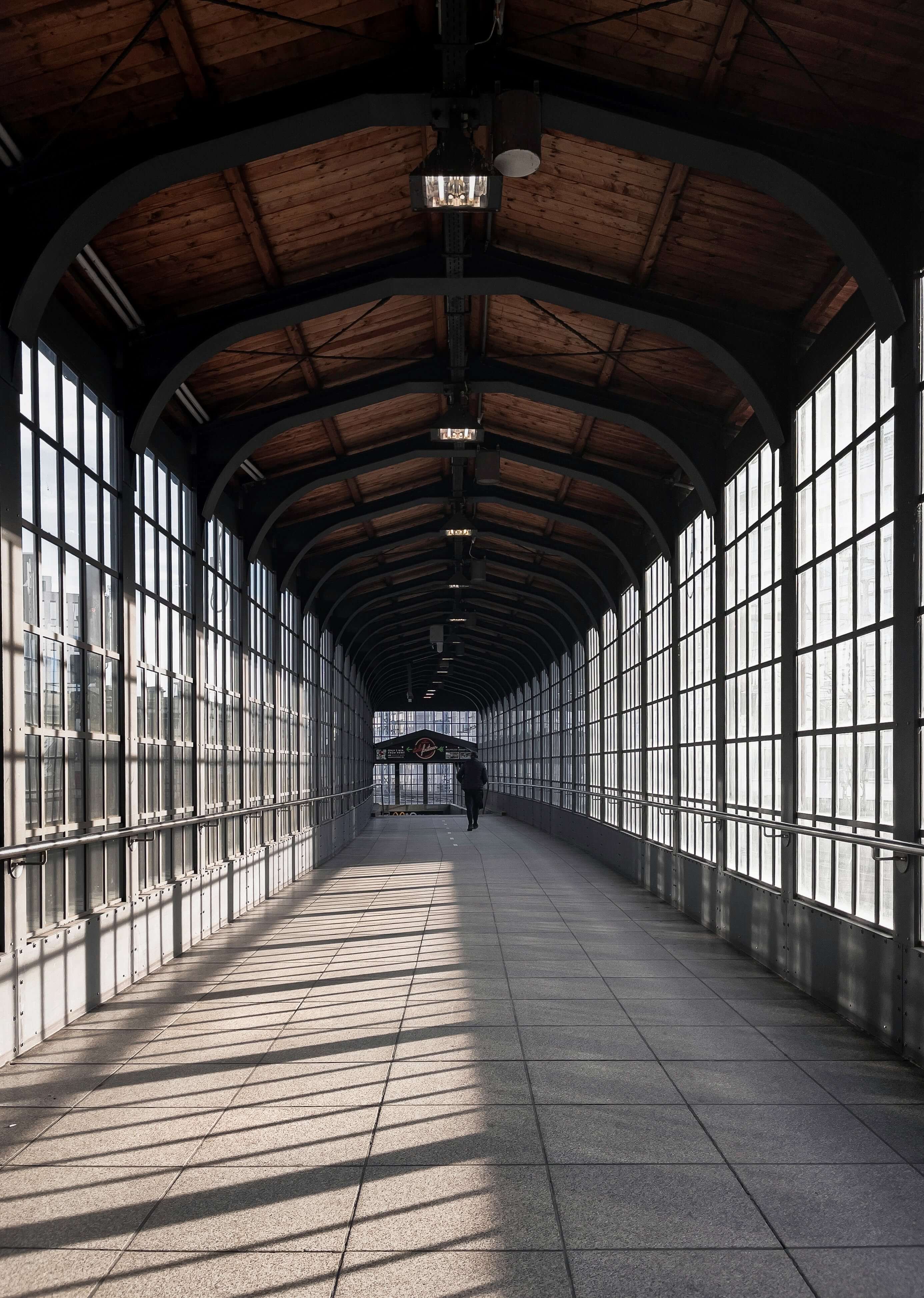 view inside enclosed walking bridge